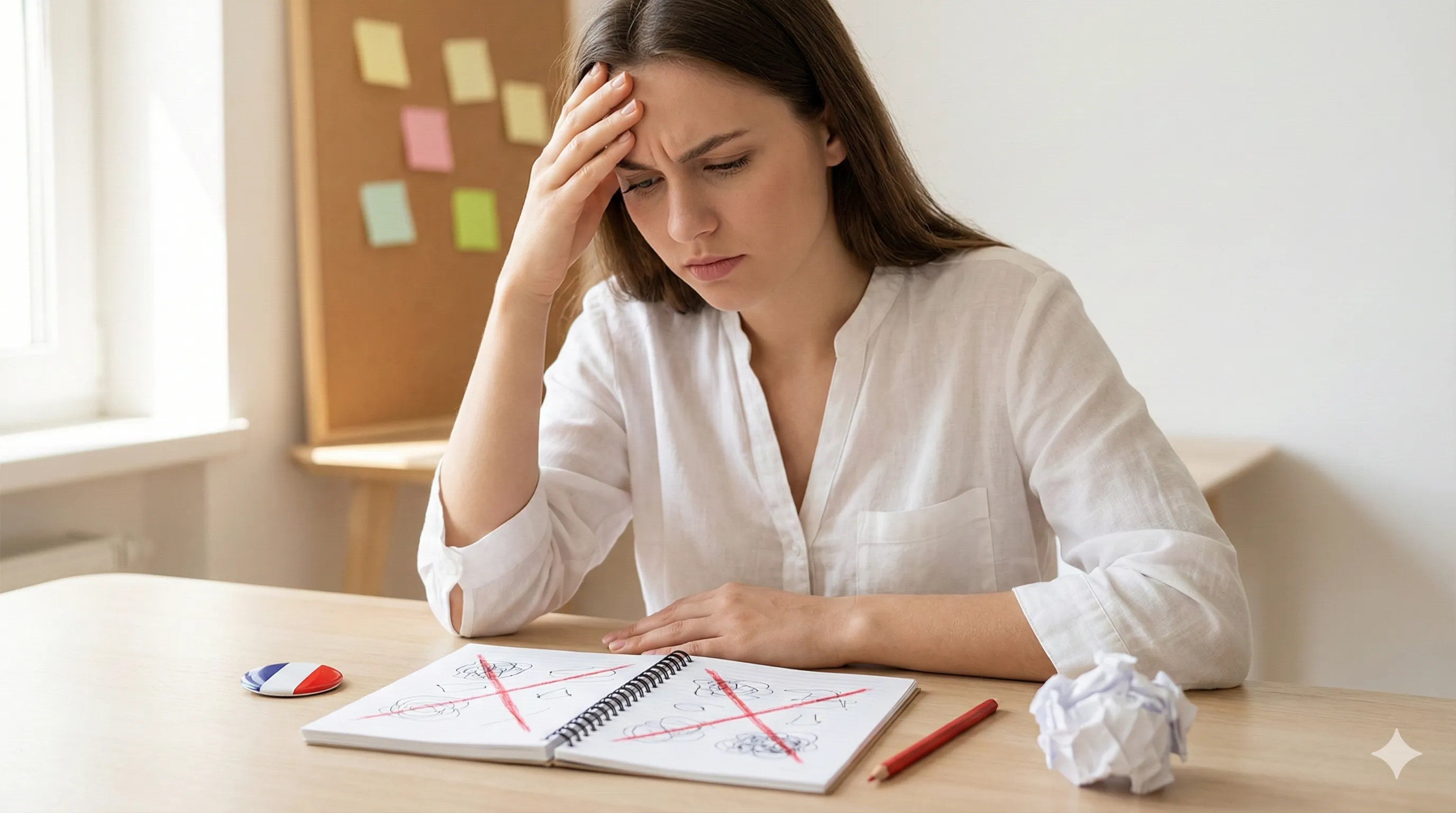 Illustration de 10 pièges à éviter lors de l'examen civique, représentés par des panneaux d'avertissement sur un parcours de révision.