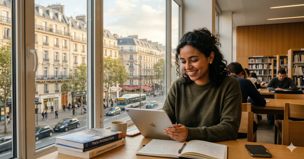 Candidat révisant les questions de l'examen civique 2026 avec un PDF et un smartphone affichant l'application Franova.